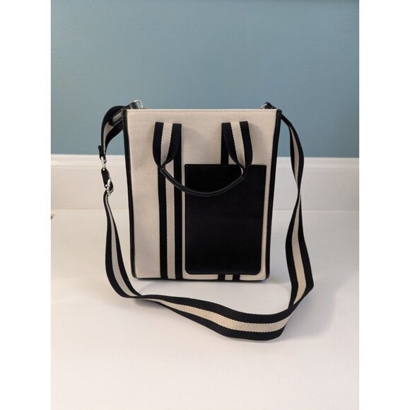 New BCB Max Azaria Canvas Bag Tote Black And Natural - Picture 1 of 12